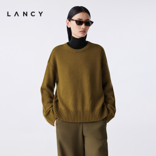复古松弛感圆领针织衫 朗姿2025冬新款 LANCY 短毛衣女 羊毛羊绒