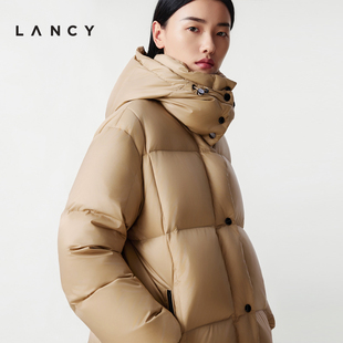 匈牙利白鹅绒 高端亮面连帽短款 LANCY 新款 羽绒服 朗姿2025冬季