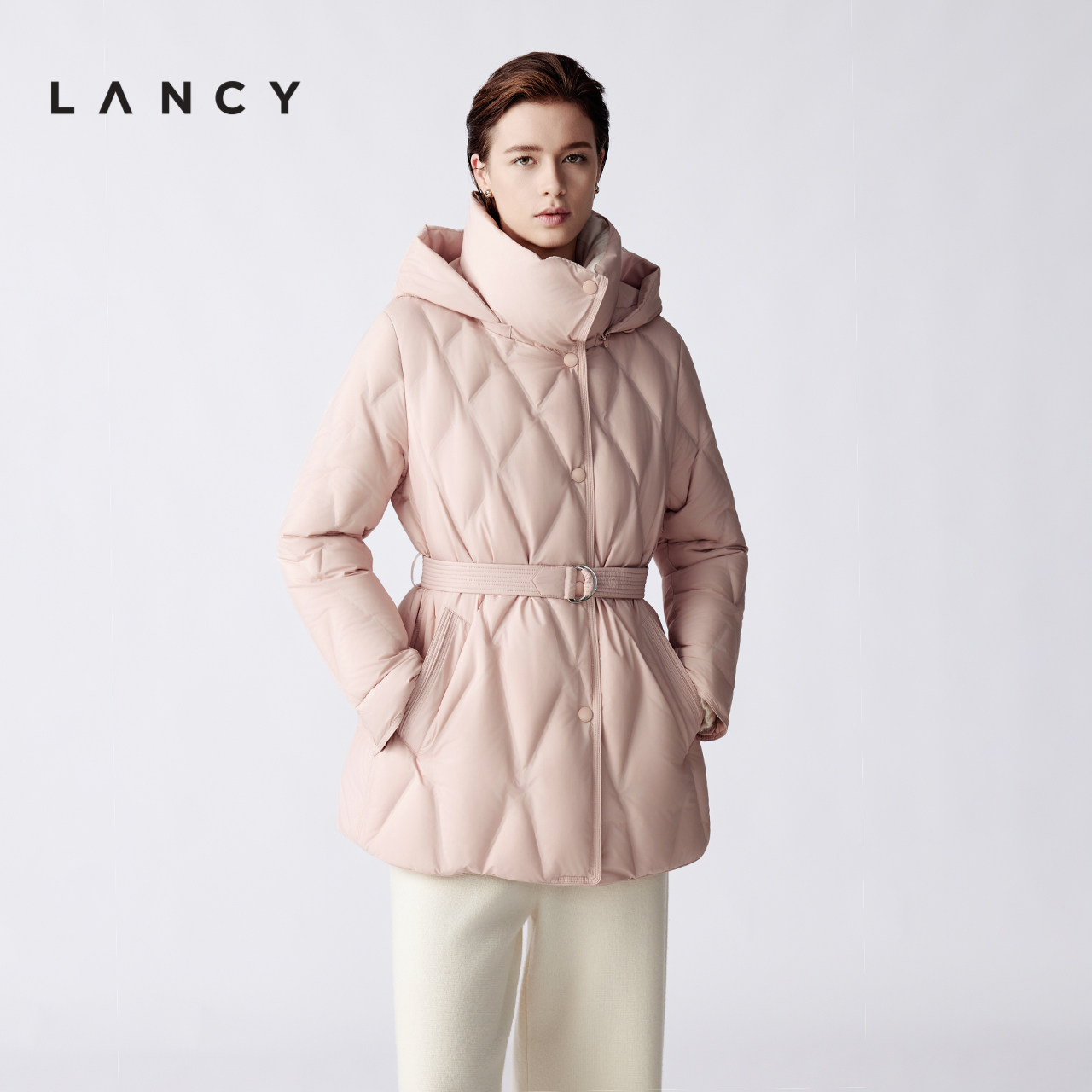 渐变菱格 可拆腰带 连帽设计