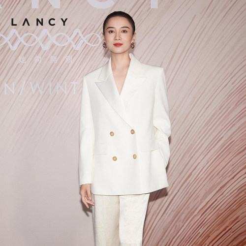 【宋佳同款】LANCY/朗姿25冬新款羊毛大气双排扣廓形白色西装外套