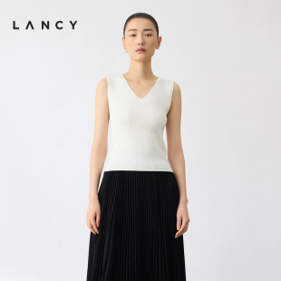 修身 LANCY 朗姿2024夏季 新款 百搭针织吊带V领坑条气质内搭背心女