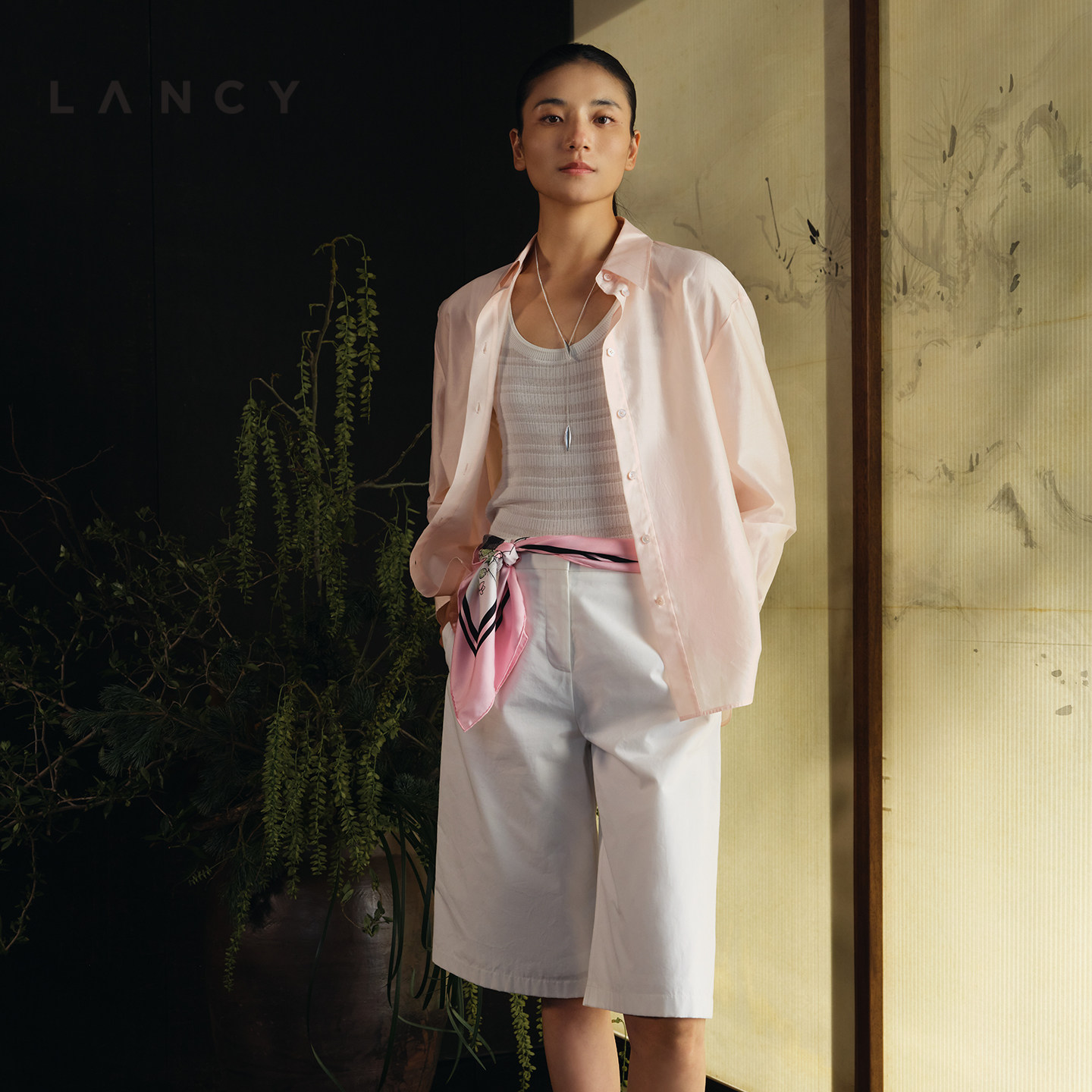 【桑蚕丝棉】LANCY/朗姿2026夏季新款气质淡粉色高级感轻薄衬衫女