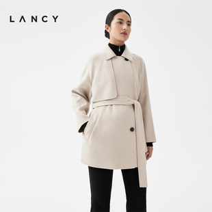 LANCY 毛呢大衣羊毛真丝外套温柔设计感 女士修身 朗姿2023秋冬新款