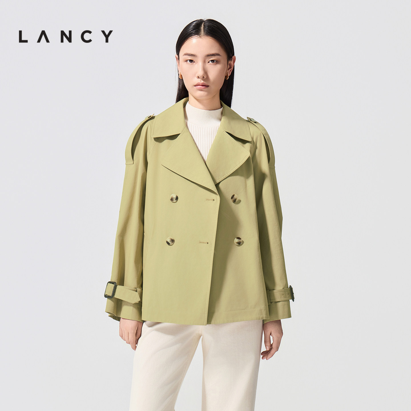 LANCY/朗姿2026春新款气质休闲廓形风衣高级感翻领棉感女士短外套,女装/女士精品,风衣,淘宝优惠券,粉丝福利购,淘宝优惠卷