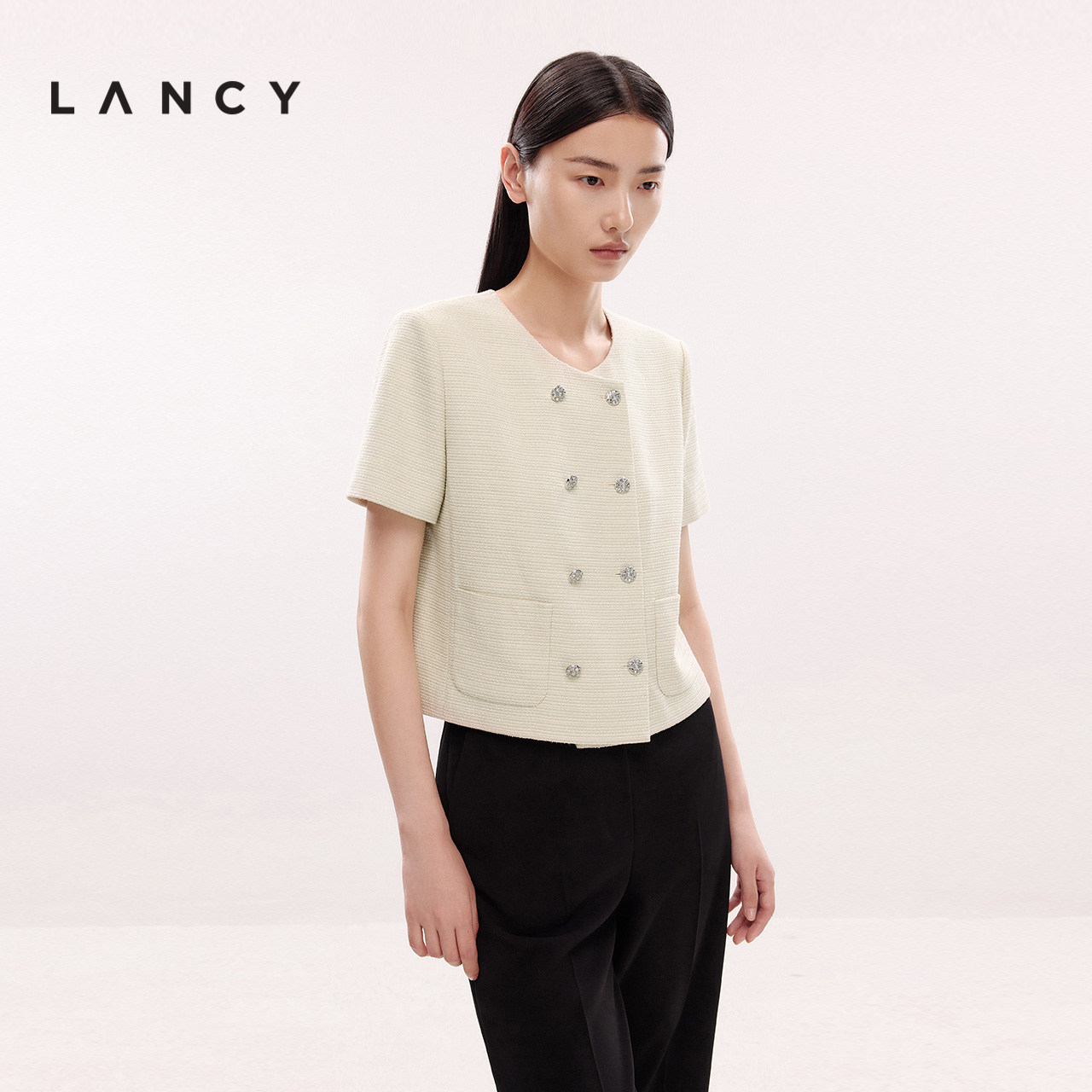 LANCY/朗姿2025年夏新款高级气质法式小香风气质圆领短袖短外套女图片