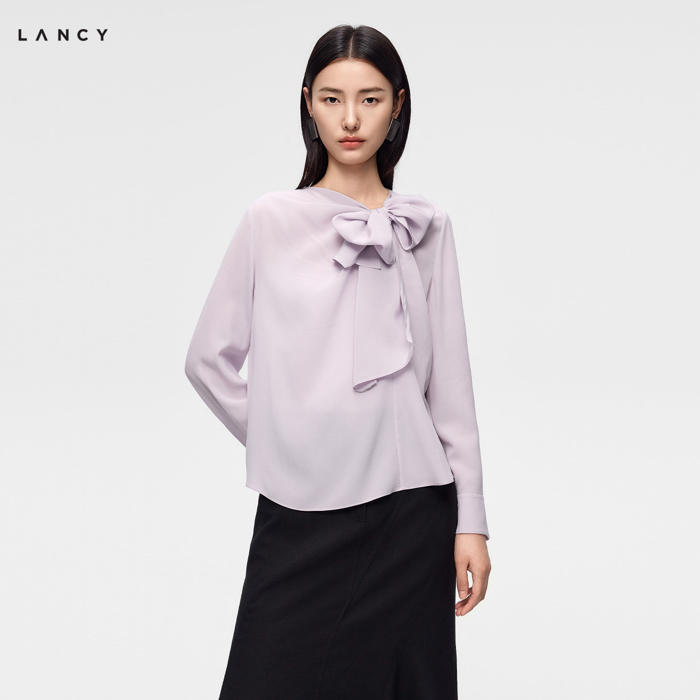 【真丝】LANCY/朗姿2026秋季新款桑蚕丝法式设计感飘带衬衫上衣女图片