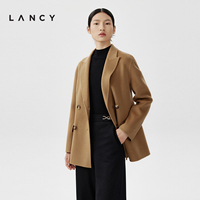 LANCY/朗姿春季新款羊毛西装短外套高端双面呢法式短款大衣女