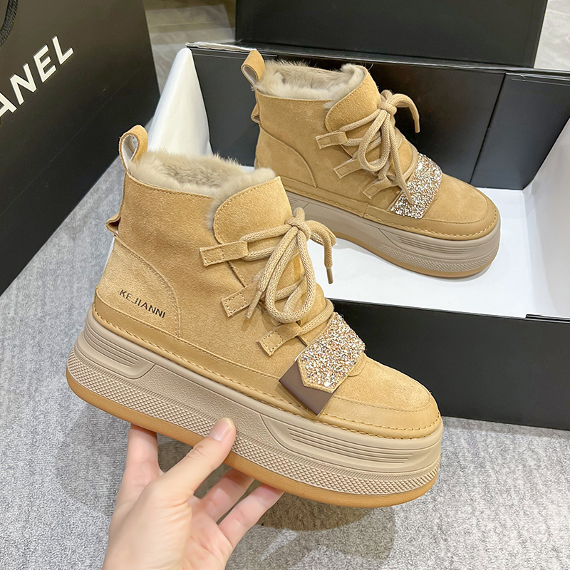 厚底雪地靴女保暖短靴东北大棉鞋