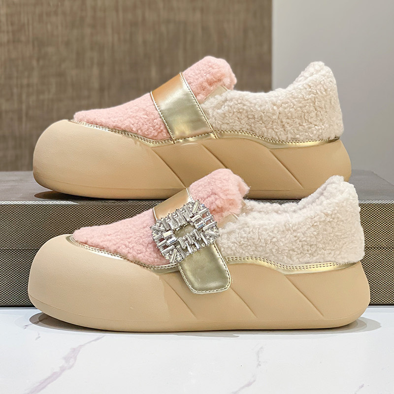 棉鞋女加绒2024冬季新款厚底毛毛鞋魔术贴水钻百搭休闲鞋软底板鞋,女鞋,浅口单鞋,淘宝优惠券,粉丝福利购,淘宝优惠卷