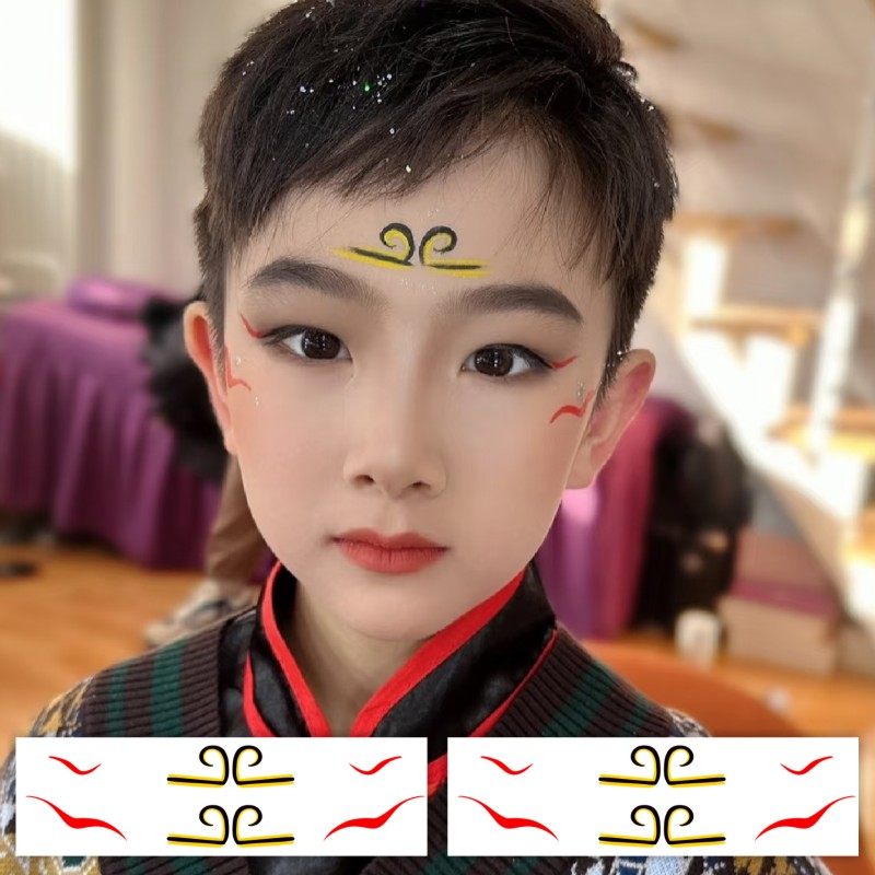 孙悟空妆容脸贴纸六一儿童节运动会舞蹈气氛舞台表演水转印纹身贴