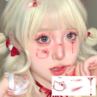 暗黑KITTY猫纹身贴万圣节凯蒂猫妆容脸贴 血泪抓痕COS可爱鬼贴纸