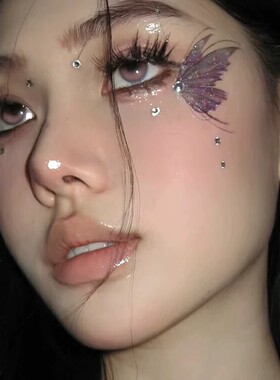 蝴蝶细闪纹身贴闪粉渐变泡泡女孩紫色爱心脸贴眼部贴纸脸防水贴纸