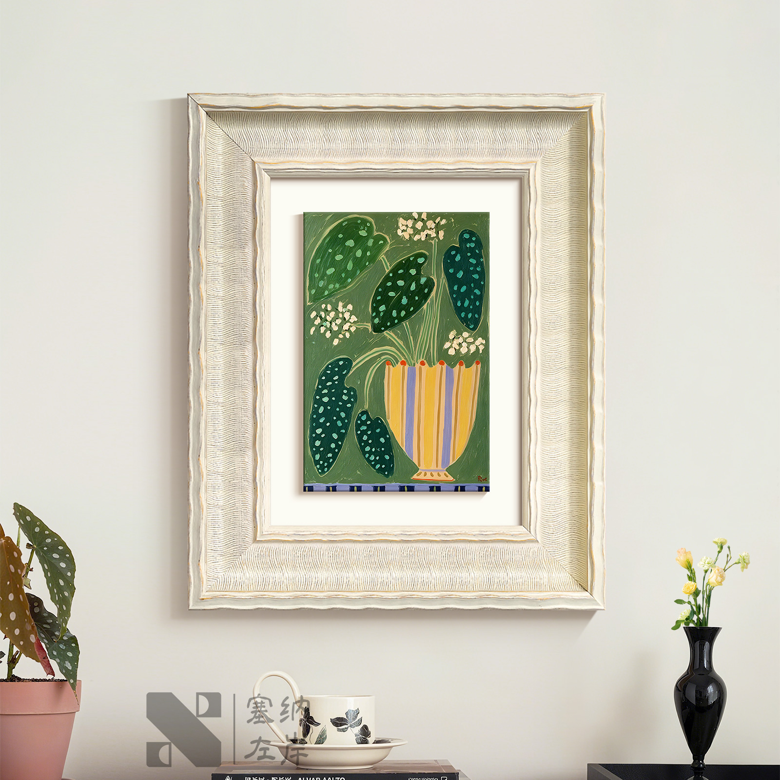 法式抽象花卉客厅装饰画复古绿色治愈沙发背景墙卧室玄关挂画艺术图片