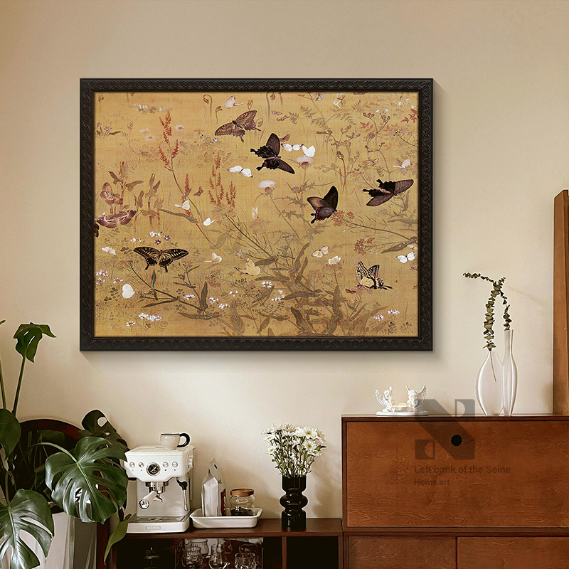 《百蝶图》法式中古风客厅装饰画 画宋代美学沙发背景墙挂画 画饭