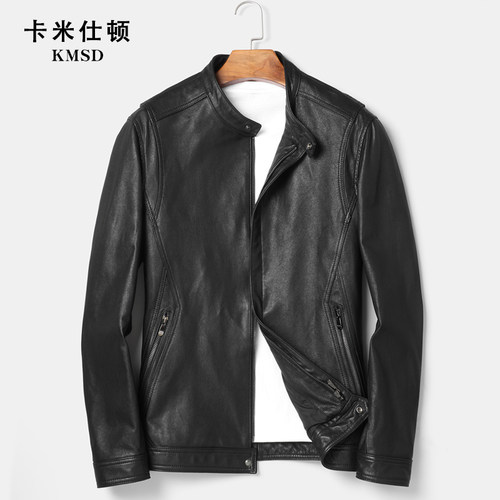 海宁潮流新款真皮皮衣男士绵羊皮短款立领帅气机车皮夹克外套春秋
