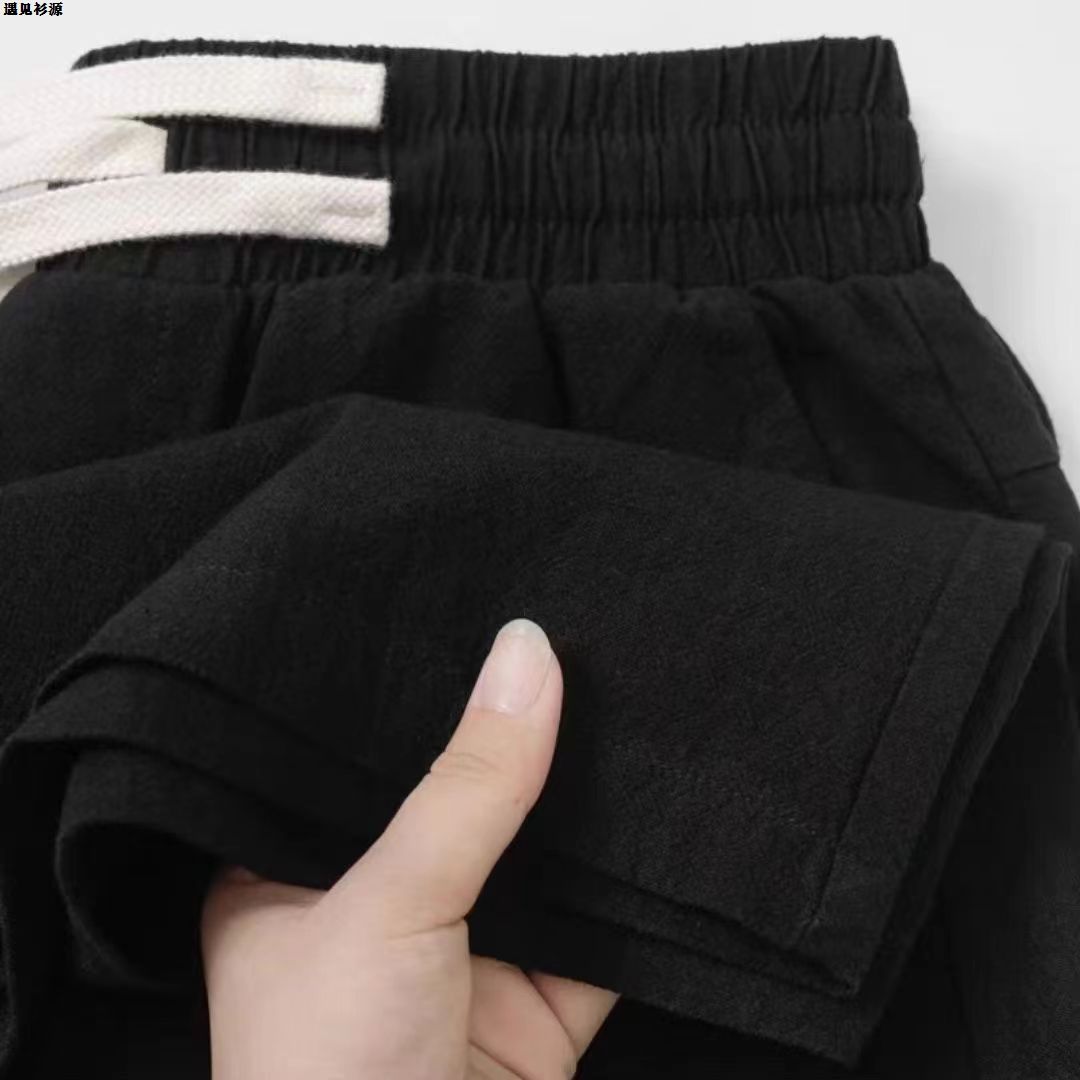thumbnail for Pure linen men's slacks, summer thin pants, men's loose straight pants, Chinese style elasticated waist, cool pants