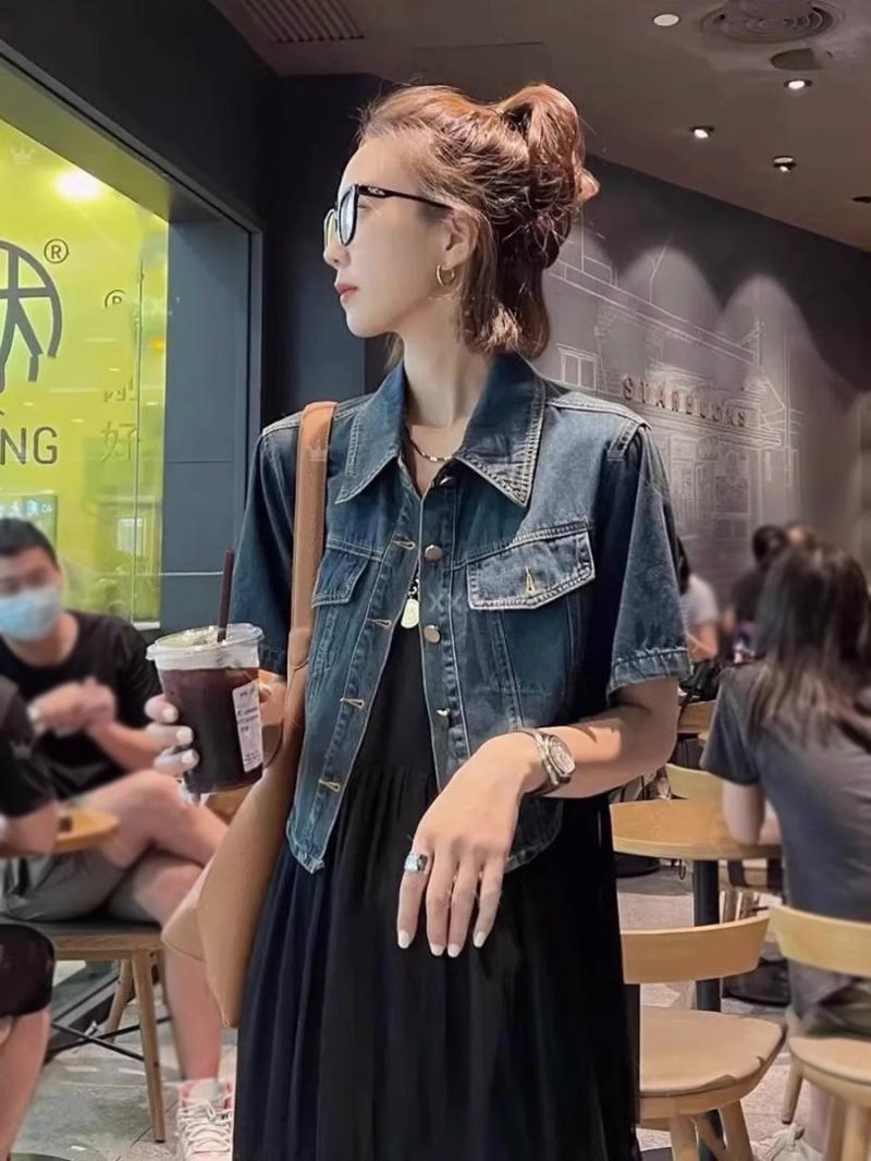 韩版复古洗水软牛仔外套衬衫女短袖2024年夏季短款设计感小众上衣