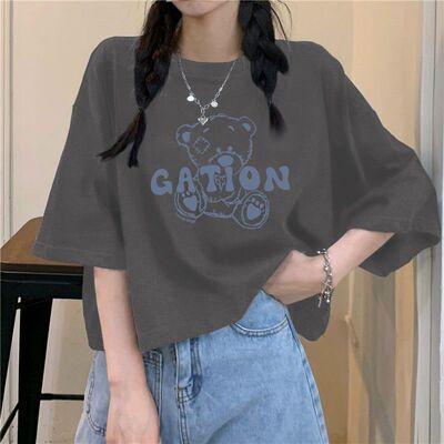 女学生宽松百搭100%纯棉短袖T恤bf甜美设计感ins潮流短款上衣夏季