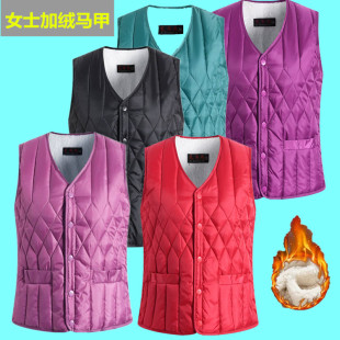 秋冬中老年羽绒棉马甲女保暖丝绵背心妈妈显瘦加厚内穿羊羔绒坎肩