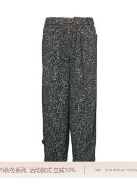 REFUSE CLUB 25AW 黑花色羊毛松紧腰羊腿裤