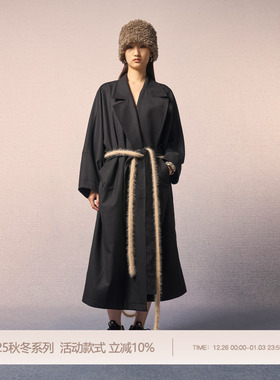 【 穆祉丞同款】REFUSE CLUB 黑色流浪风衣经典v领长款风衣外套