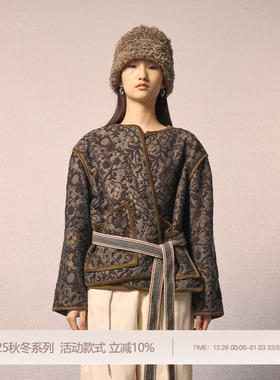 REFUSE CLUB 2025早秋新款花枝提花夹棉外套复古保暖短款上衣百搭