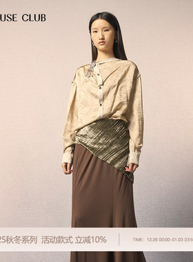 REFUSE CLUB 25秋冬新款杏色人丝提花斜门襟衬衫