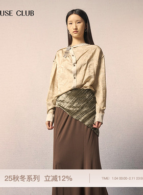 REFUSE CLUB 25秋冬新款杏色人丝提花斜门襟衬衫