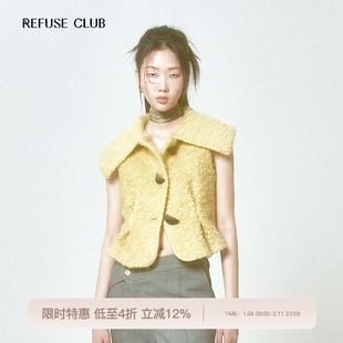 REFUSE CLUB 秋冬女装羊毛羊驼收腰修身背心马甲