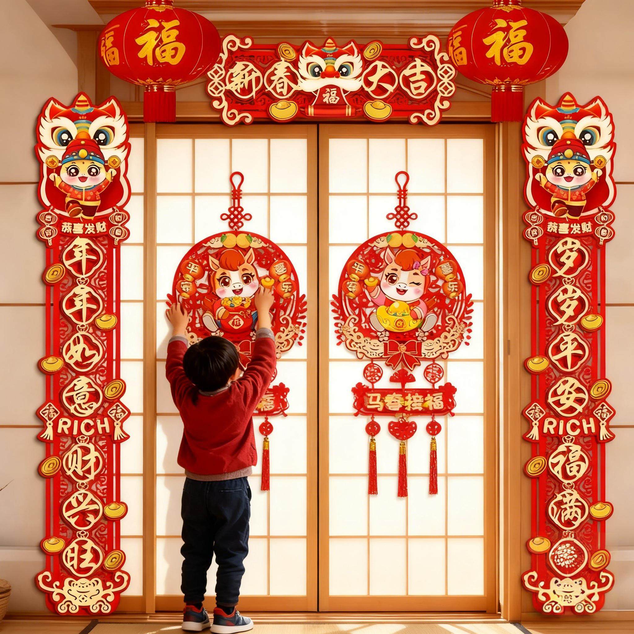 磁吸款门贴中国风福字特色大对联2026新款马年入户门过年装饰春联