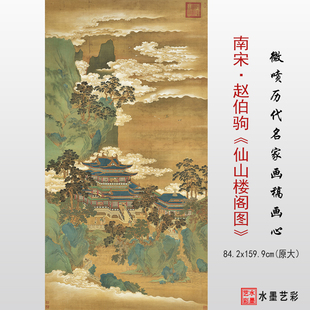 南宋赵伯驹 仙山楼阁图 高清微喷打印宋代山水楼阁画临摹画稿大图