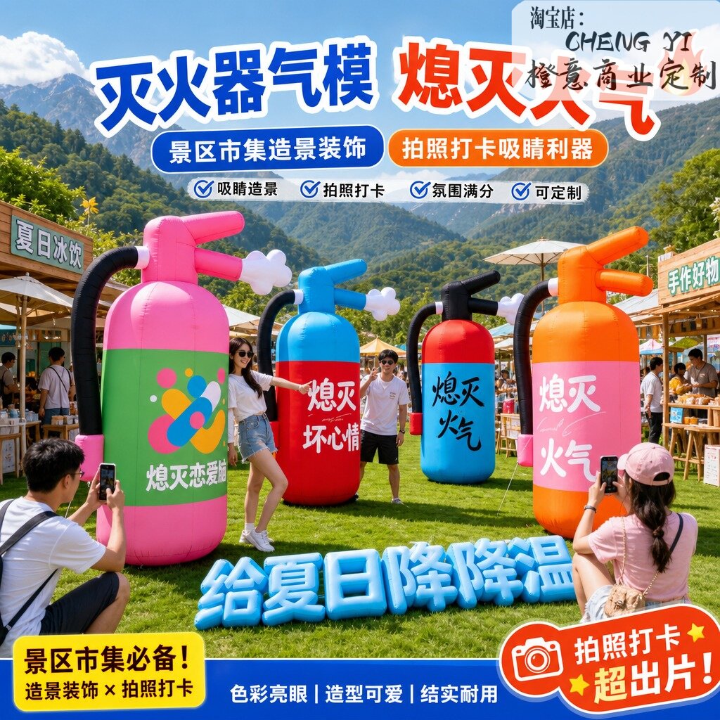 网红打卡搞怪灭火器气模创意充气模型景区公园装饰户外拍照道具