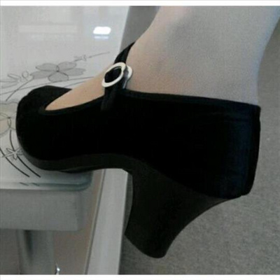 黑色超高跟涤绒一带礼仪.宾馆.酒店.舞蹈女布鞋\u0028“黔城”牌