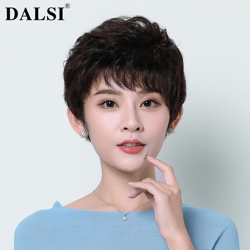 假发女短发时尚中年女士短卷发发型中老年妈妈发全头套式真人发.