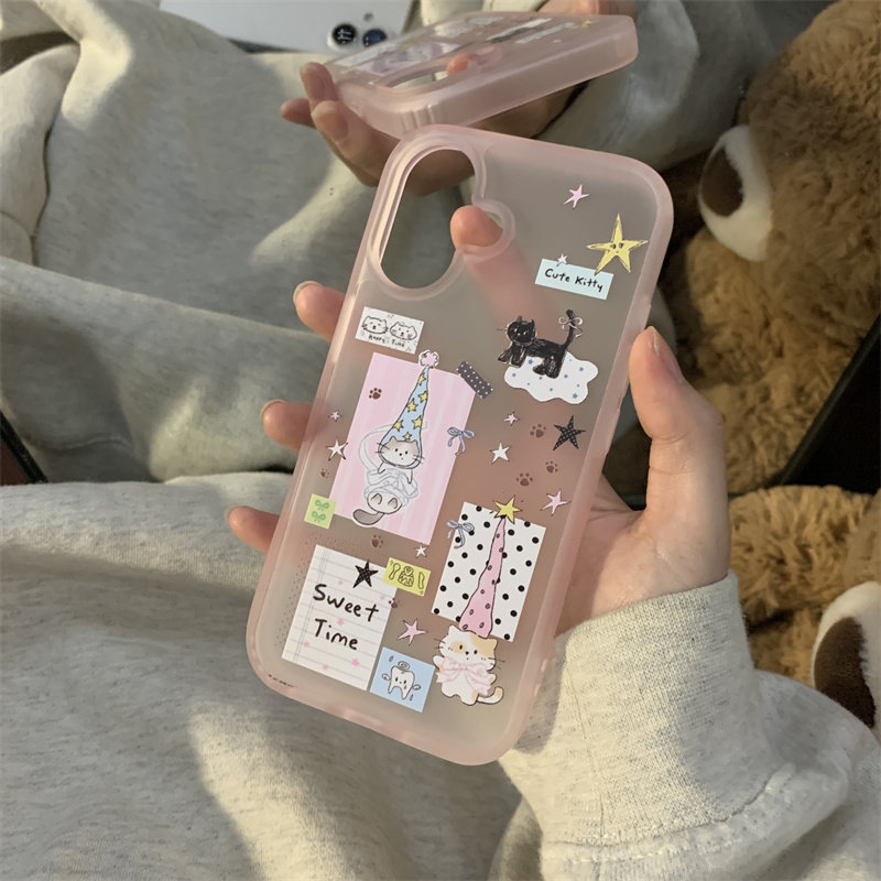 ins日韩卡通可爱贴图粉色猫咪适用iPhone17ProMax手机壳15硬壳16promax新款17pro磨砂15pro保护套16pro防摔16