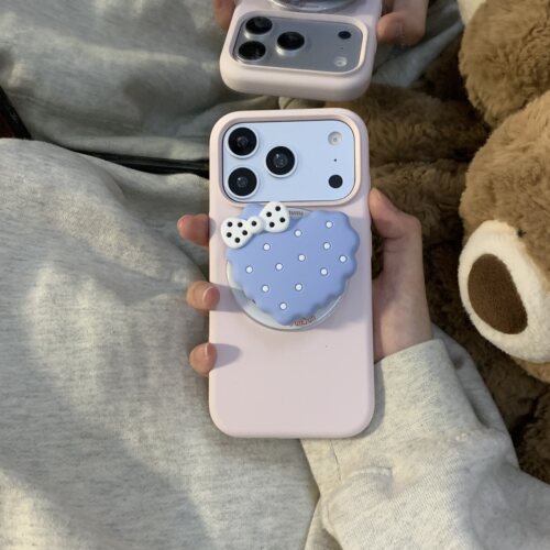 韩系ins简约可爱蓝色爱心波点蝴蝶结磁吸壳适用iPhone18promax手机壳17p硅胶15新款18pro磨砂16p保护套13防摔