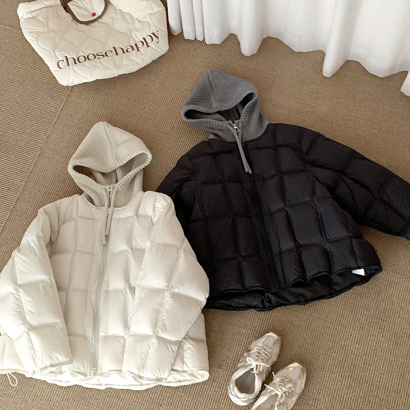 新国标90白鸭绒针织连帽设计感泡芙羽绒服女加厚小个子冬季外套潮