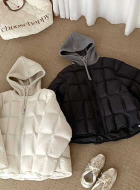 新国标90白鸭绒针织连帽设计感泡芙羽绒服女加厚小个子冬季外套潮