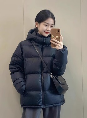 黑色羽绒服女款2025新款连帽白鸭绒面包服保暖情侣加厚超好看外套