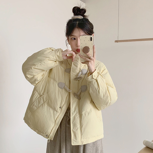 奶呼呼牛角扣立领羽绒服女2025年新款甜美保暖时尚鸭绒设计感外套