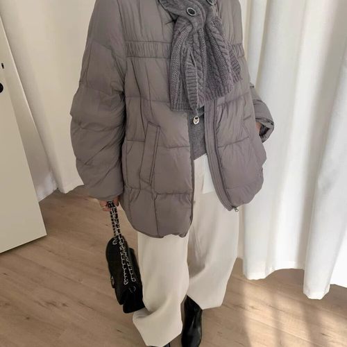 韩系针织围巾羽绒服女2025新款