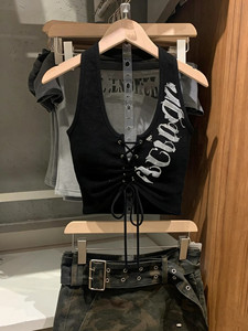 品牌折扣~专柜撤回美式挂脖背心女抽绳系带设计感辣妹风百搭上衣