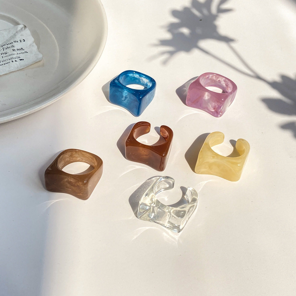 53051 vintage acetate transparent ring women树脂透明戒指女