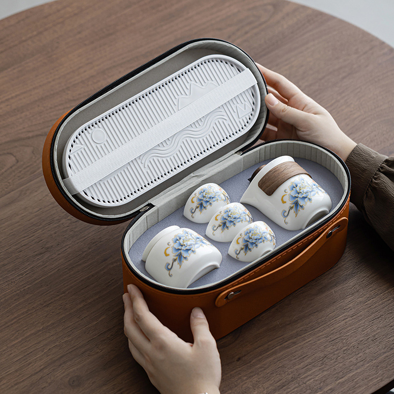 简约陶瓷快客一壶三杯户外露营便