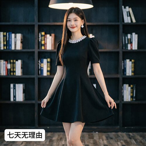 2026夏季新款法式赫本名媛千金风泡泡袖减龄显瘦a字连衣裙女D6862