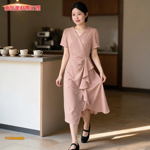 微胖大码女装收腰法式小资连衣裙