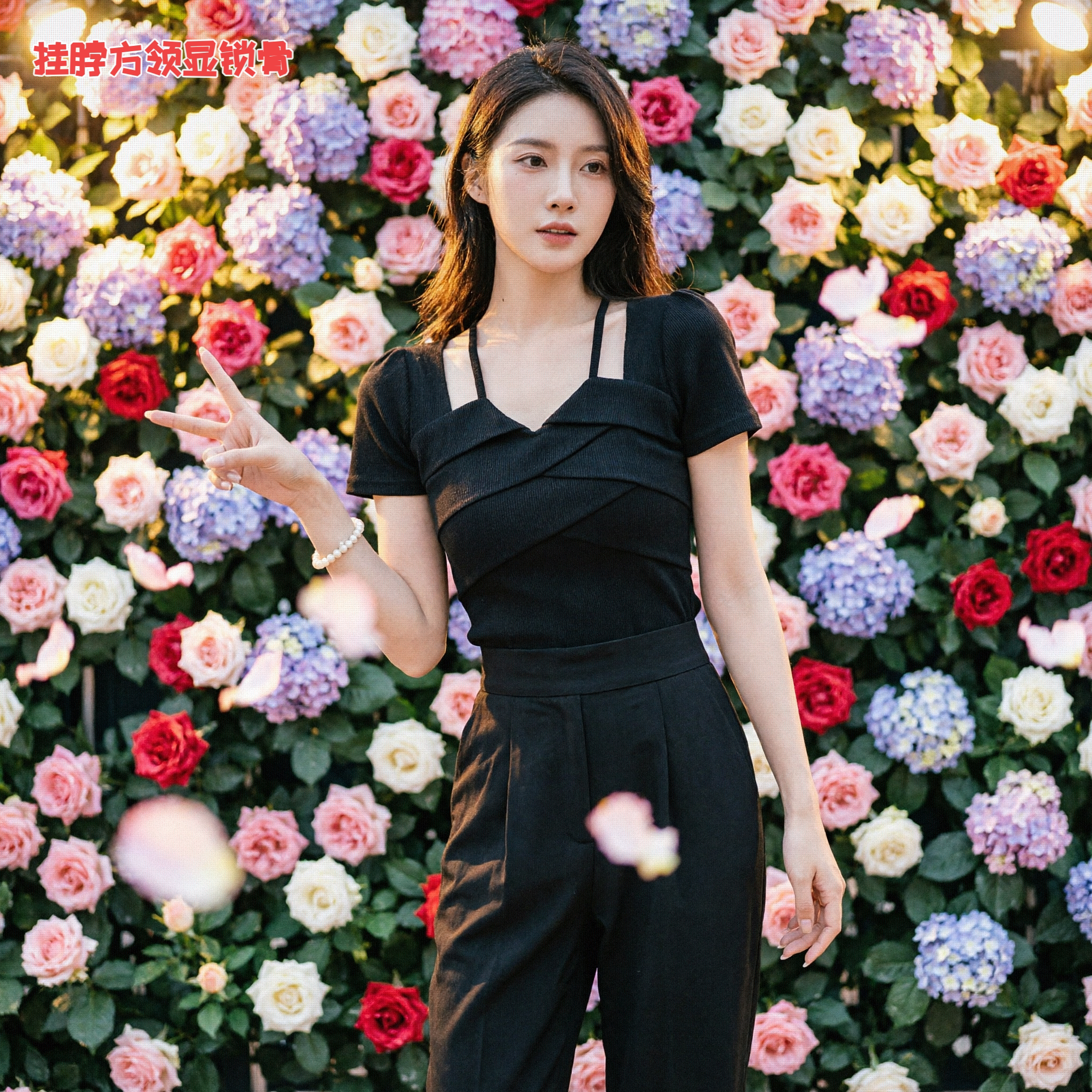 2026夏季新款女装法式挂脖垂坠感连体裤收腰显瘦遮肉连体衣D6012