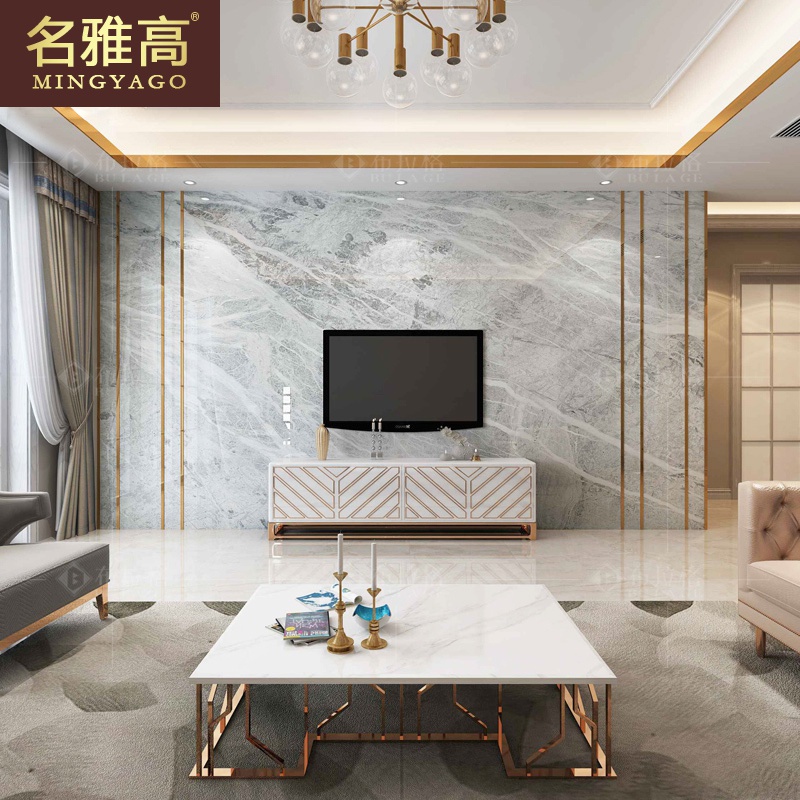 大理石电视客厅微晶背景墙瓷砖c新石定制高温图案中式