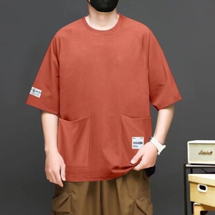 夏季 t恤口袋男士 寬松百搭休閑上衣帥氣簡約半袖 T恤打底 胖子短袖