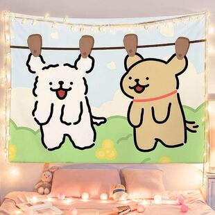 线条小狗可爱挂布卡通卧室床头背景布小清新墙壁墙布寝室宿舍拍照